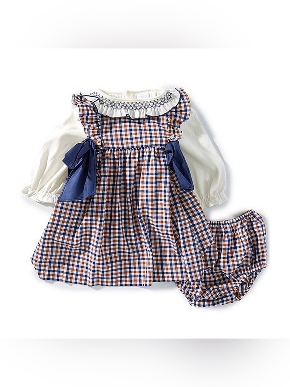 NWT Edgehill Collection Baby Girls Long Sleeve Plaid Side-Bow Dress Sz 3M